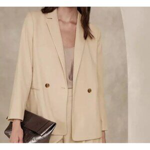 Banana Republic Women's Flannel Blazer Double Breasted Stretch Oyster Pearl Sz18